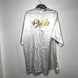 Bride Satin Gown Wedding Bridal Robe Getting Ready Bride Glitter White Gold M